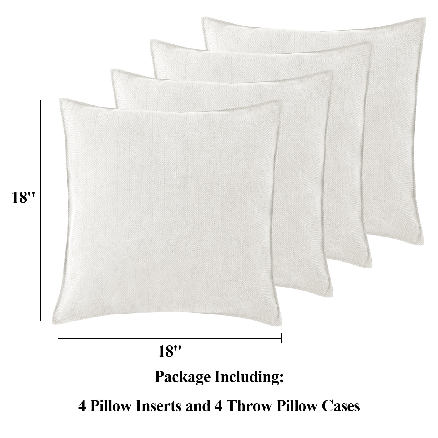 Throw Pillows for Couch Set of 4, Yamaziot 18" x 18" Decorative Pillow Accent Cushion for Sofa Bed Living Room, Solid Beige White Chenille