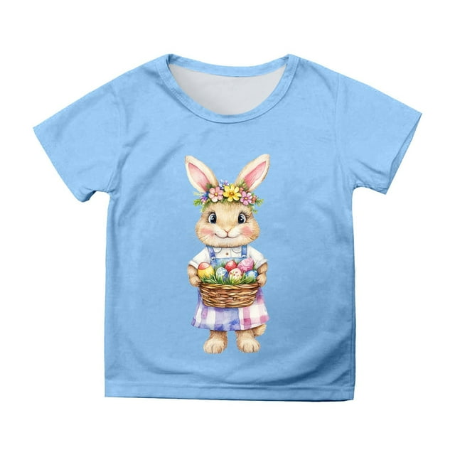 T-shirt Imprimé à Manches Courtes pour Filles de Pâques, Haut Décontracté
