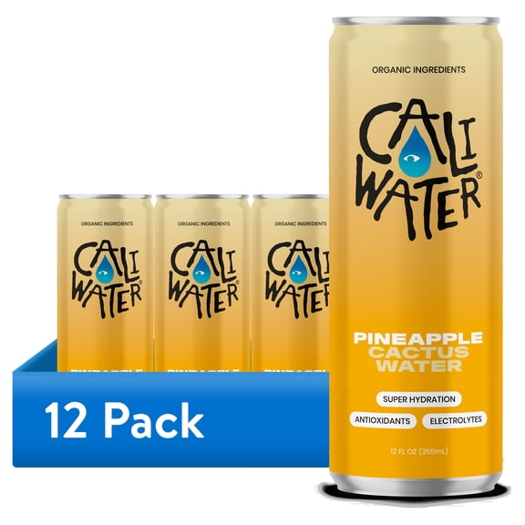 (12 pack) Caliwater Organic Cactus Water, Pineapple, Single Can, Coconut Water Alternative, 12 fl oz, Crisp