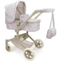 509 Crew: Little Flora - City Park 2-In-1 Doll Pram - Flower-Tan-Pink, Converts Into Jogger, Matching Handbag, Folding Toy Stroller, Basket, Kids 3 