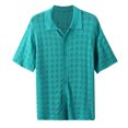 thumbnail image 2 of Camisas Negras Para Hombre Camisa de calle de verano para hombre, blusa informal suelta de Color sólido de punto de manga corta con botones y solapa (Blue, L), 2 of 7