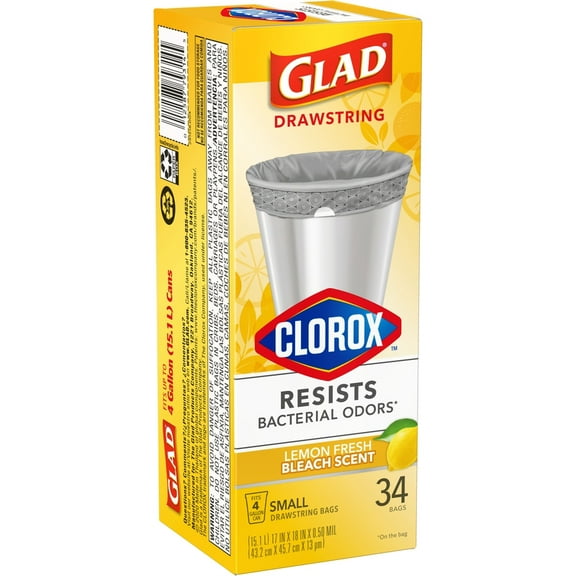 Glad 4 gal Lemon Scent Kitchen Trash Bags Drawstring 34 pk 0.5 mil