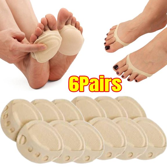 6 Pairs Women's Toe Cover with Padding Toe Topper Liner Socks Non-Skid Bottom