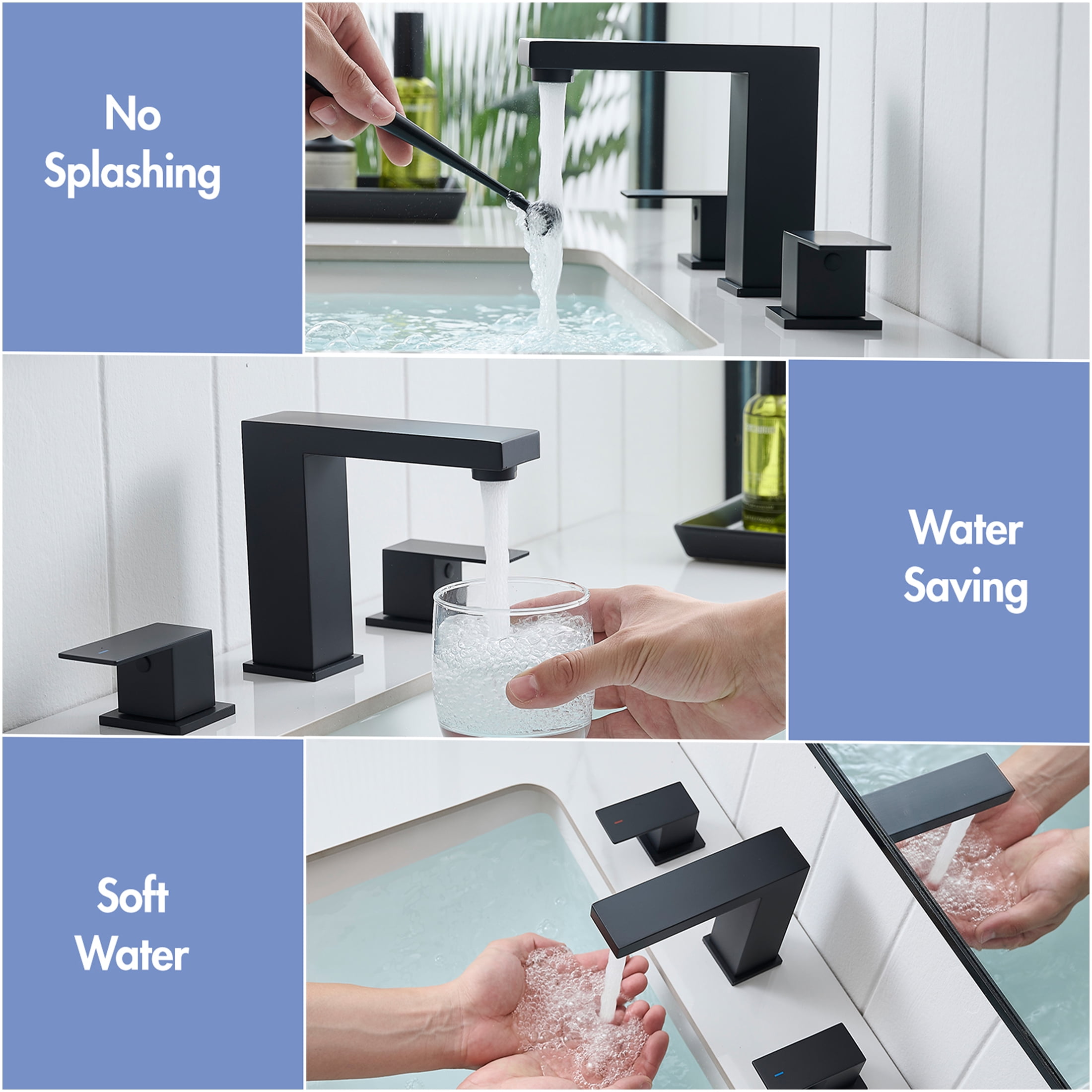 JERFIT 8-inch Widespread Bathroom Faucet, Matte Black 3-Hole Vanity Sink Faucet with Double Lever Handles and Pull-Out Hose, Solid Stainless Steel