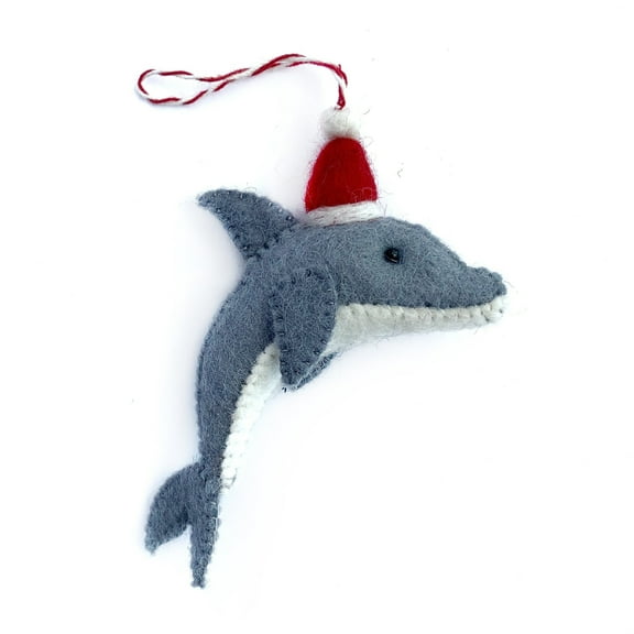 Dolphin Santa Hat Ornament - Felt Wool Fair Trade Handmade Christmas Nepal