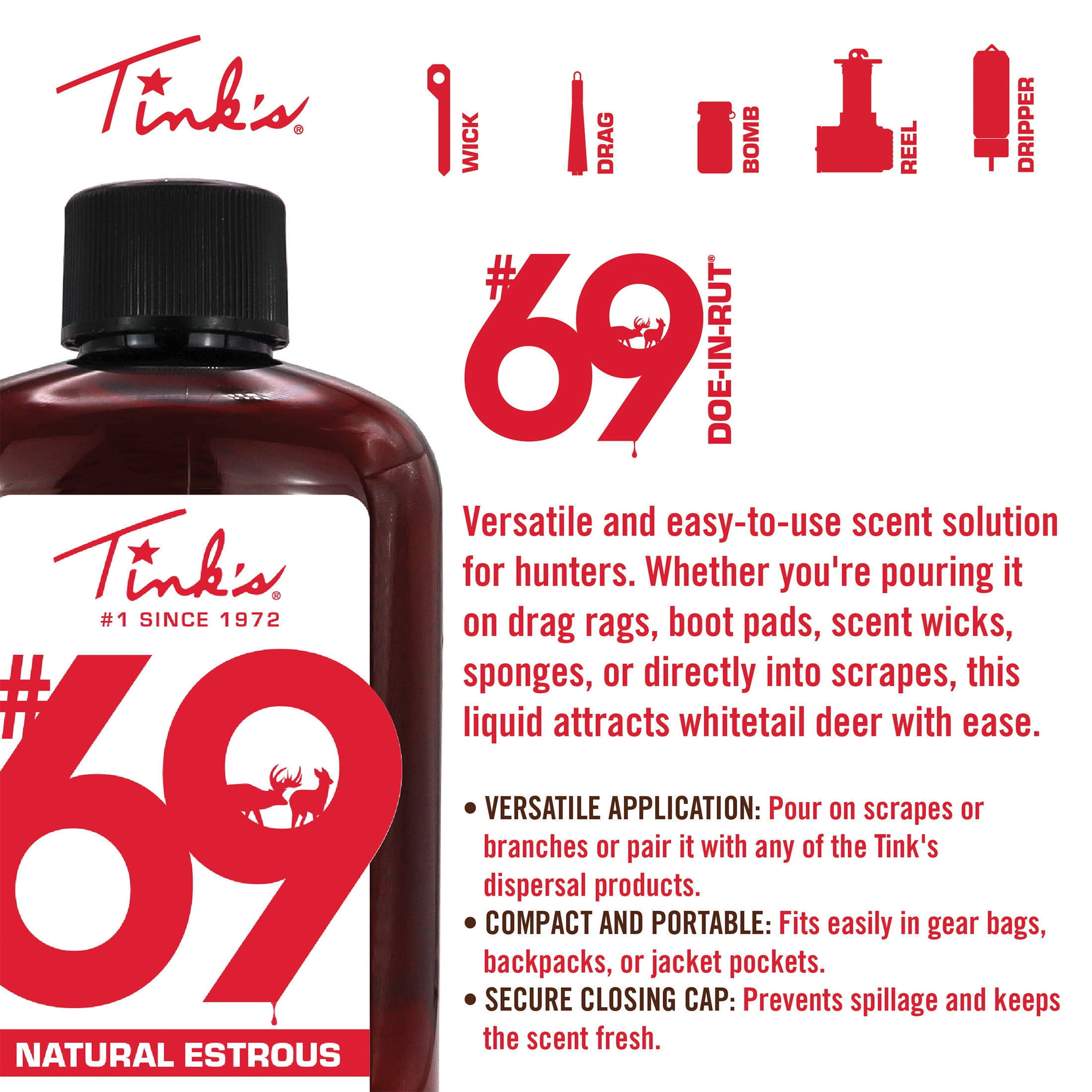 Tink's #69 Doe-In-Rut Estrous Doe Urine Glass Bottle 1 oz. Deer Scent Lure