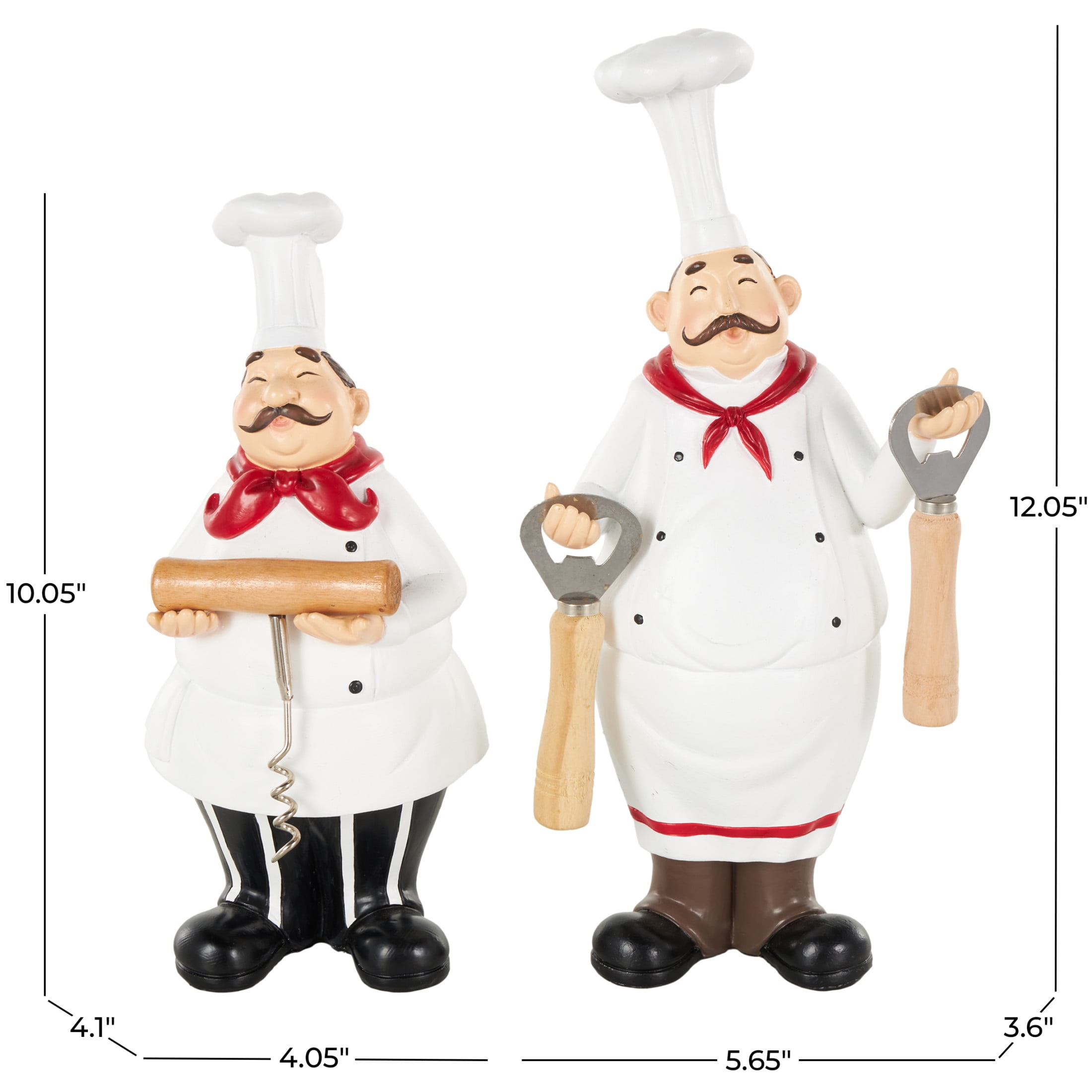 12", 10"H White Polystone Kitchen Bottle Opener Holder Chef Sculpture with Corkscrew, by DecMode (2 Count)