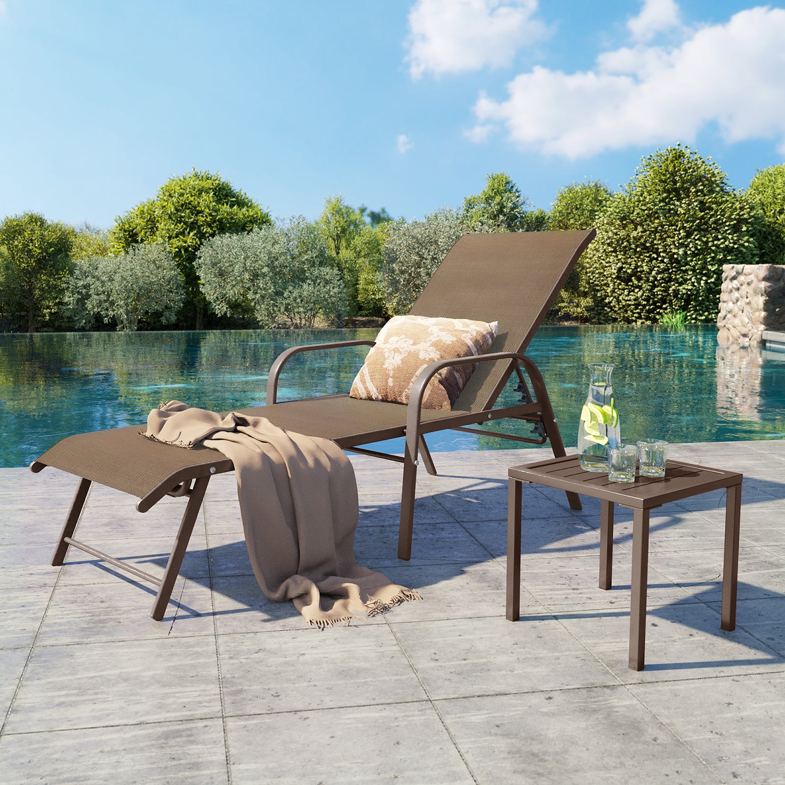 Crestlive Products 15.7" x 15.7" Outdoor Side Table, All-Weather Aluminum Square Patio End Table, Brown