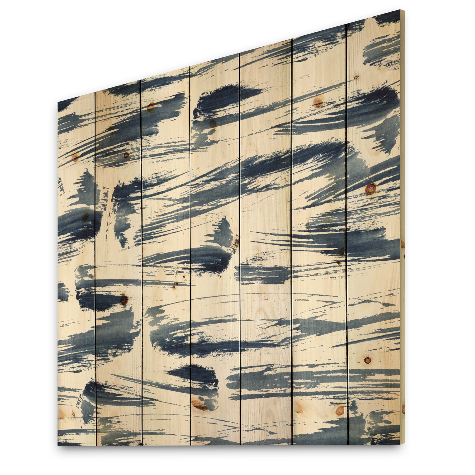 Designart 'Blue Abstract Aquatic Texture' Modern Print on Natural Pine Wood