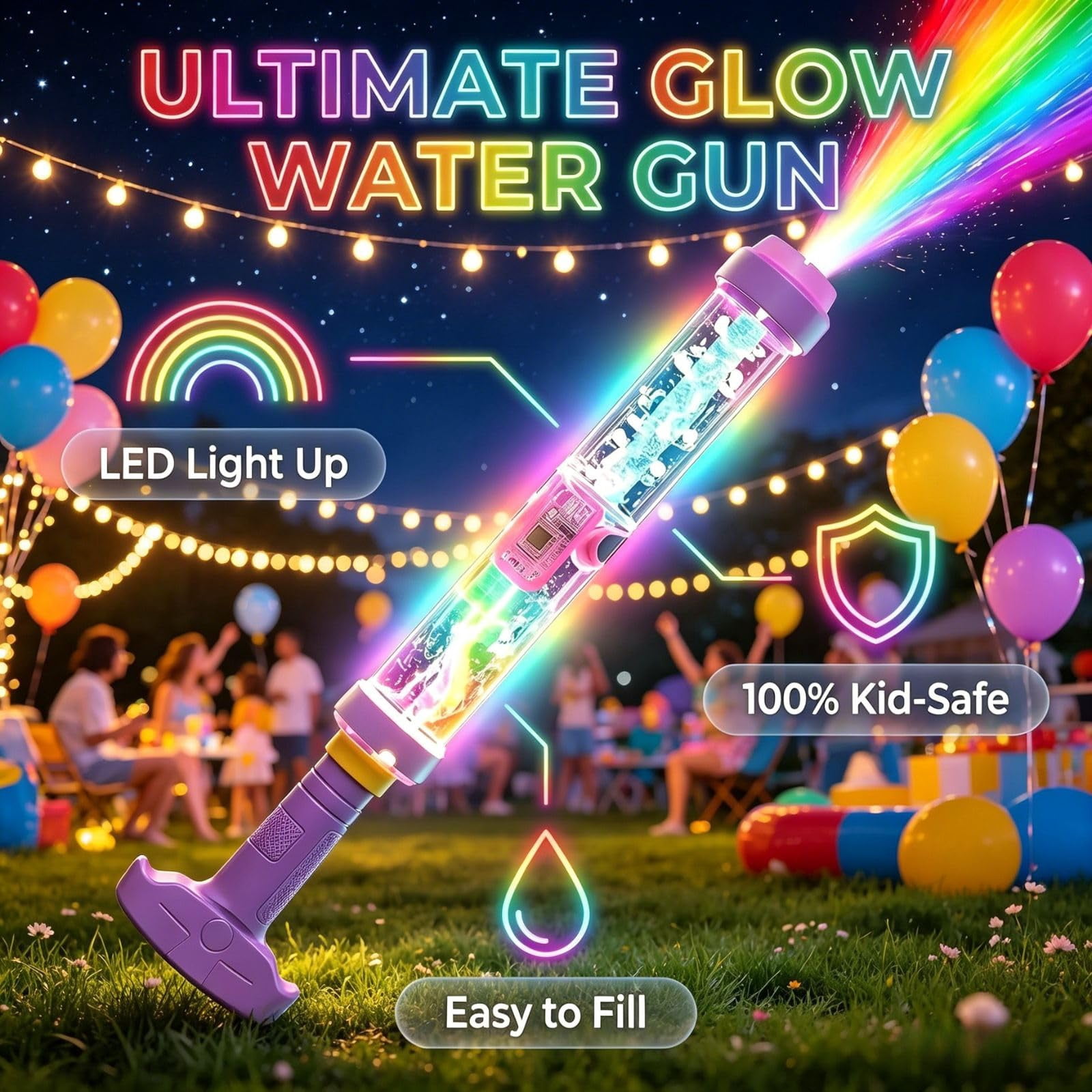 Glowing Rainbow LED Water Blaster, Glowing Rainbow Water Blaster, Summer Fun that Pops Like Magic, Suitable for Pool Parties and Outdoor Activities