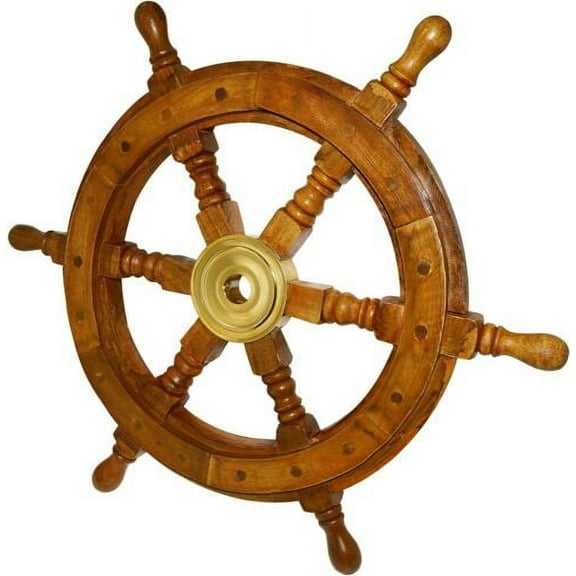 Nautical India Nautical Sheesham Wood Ship Wheel with Brass Center Home Decoration Gifts -24 inch