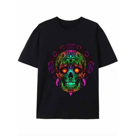 Colorful Rainbow Skull Graphic Tee for Men