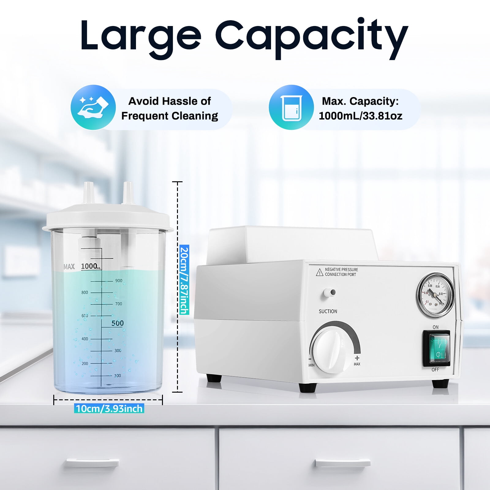 Portable Phlegm Suction Unit 11L/min 0.07MPa, Oil-Free Aspirator Machine 1000ml Removable Bottle for Home Hospital COPD Elderly Care, 110V AC