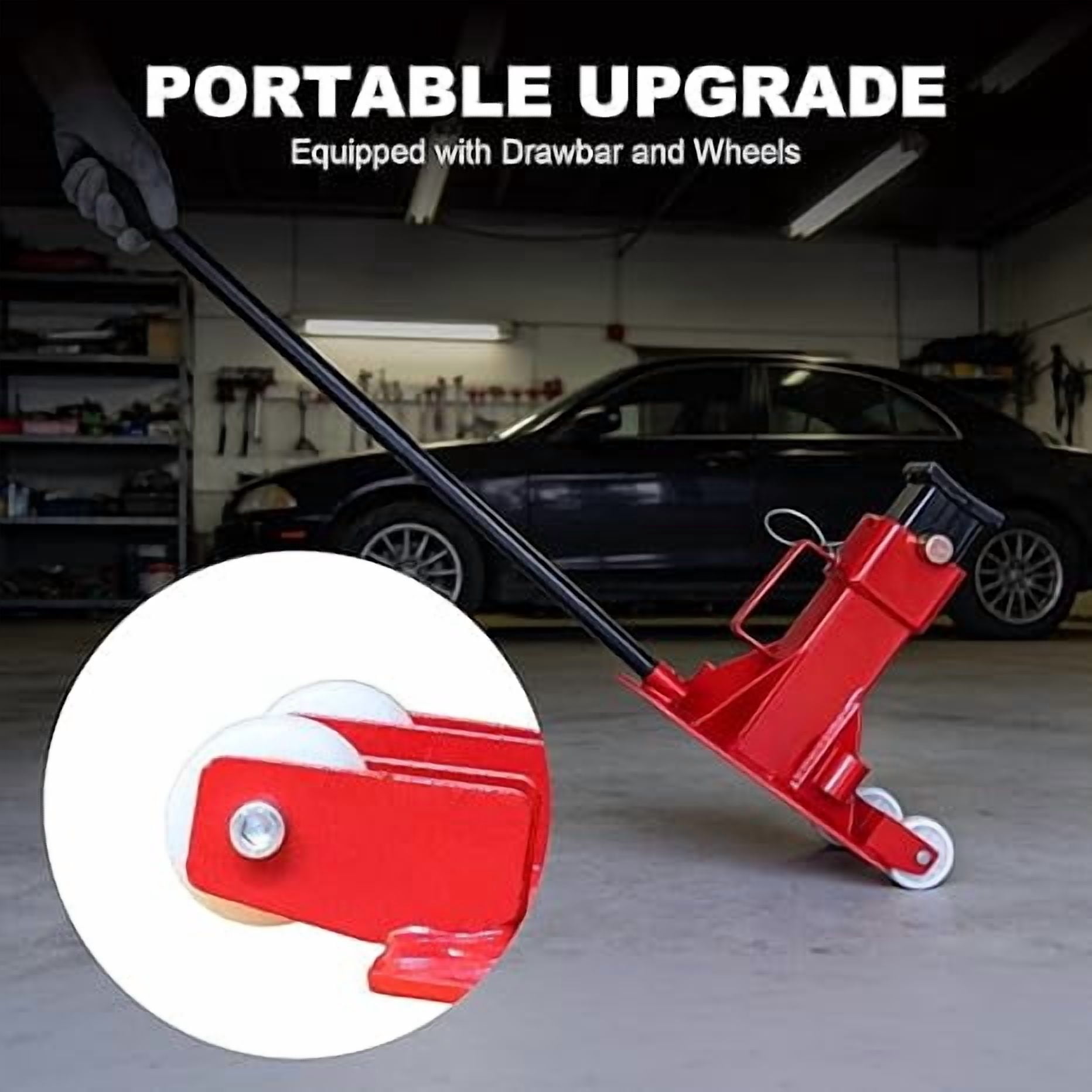 JACK BOSS Heavy Duty 7 Ton (14,000 lbs) Jack Stands with 2 Casters and Handle, Easily Moveable Car Lift Stands for Vehicles, Red