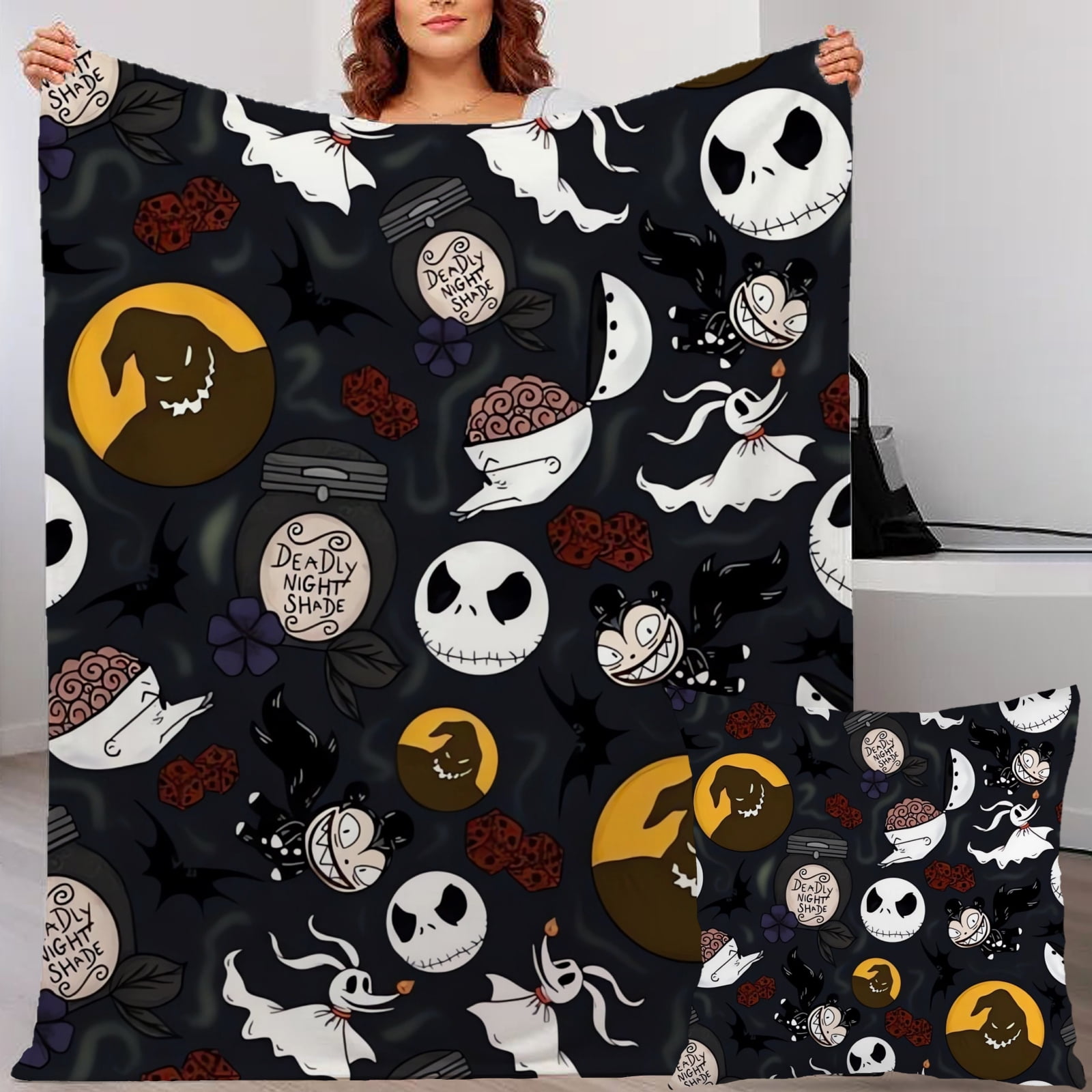 2Packs The Nightmare Before Christmas blanket with Pillow Case Calm Microfiber Adults Jack and Sally blanket