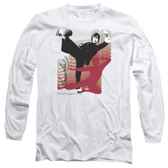 Bruce Lee Kick It Long Sleeve T-Shirt Adult 18/1 White