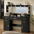thumbnail image 4 of TOKSOM Modern Black Makeup Vanity Desk with Lighted Mirror & Charging Station, Elegant Vanity Table with 5 Drawers & 2 Cabinets, 3 Lighting Modes Bedroom Vanity Dresser Set with Gold Handles, 4 of 13