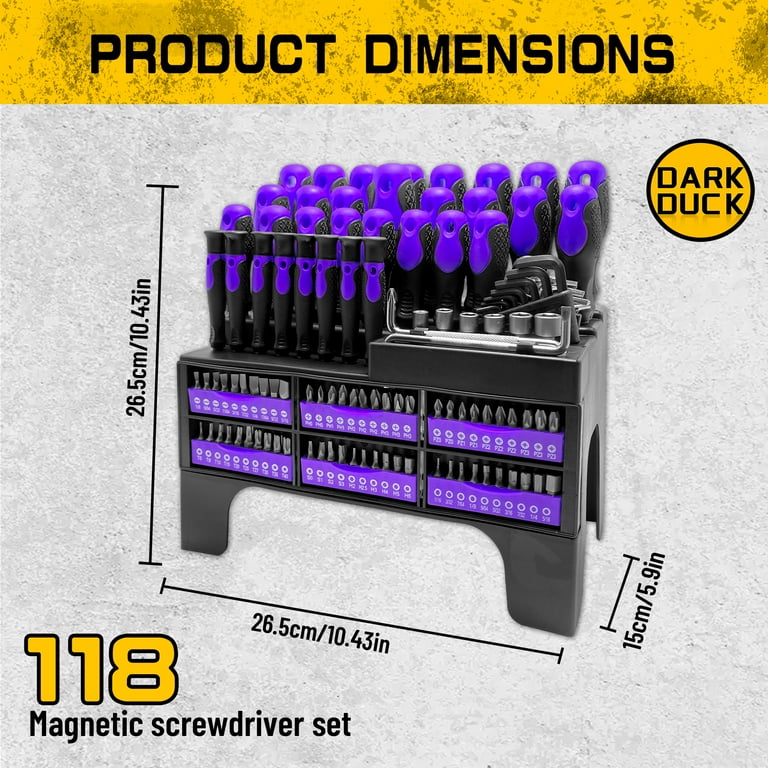 118PCS Magnetic Screwdriver Set - Tool Sets with Plastic Racking