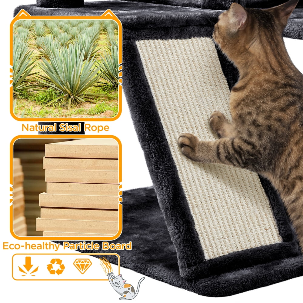 Alden Design 57"H Double Condo Cat Tree with Scratching Tower for Indoor Cats, Black