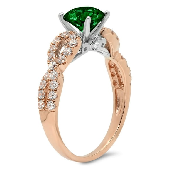 1.42 ct Round Cut Simulated Emerald Solitaire with Accents Engagement Ring for Women in 18K Rose/White Gold