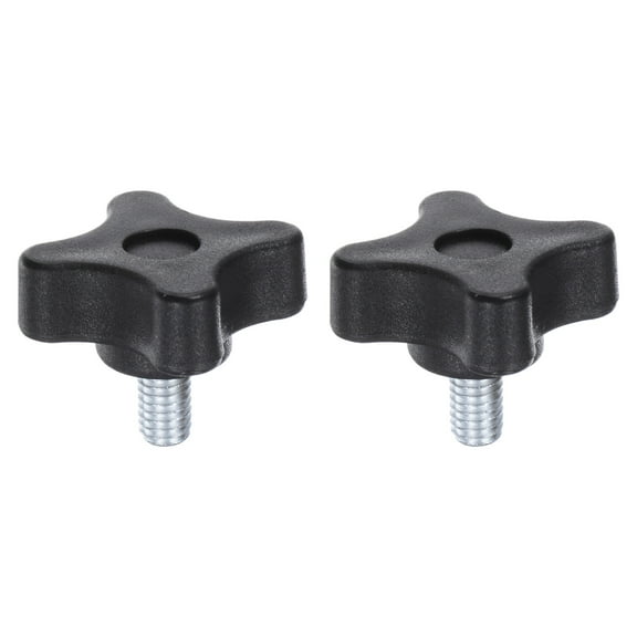 2 Pieces Star Knobs M6 x 10mm Plastic 4-Star Stud Knob Hand Tightening Clamping Screw Handle Black