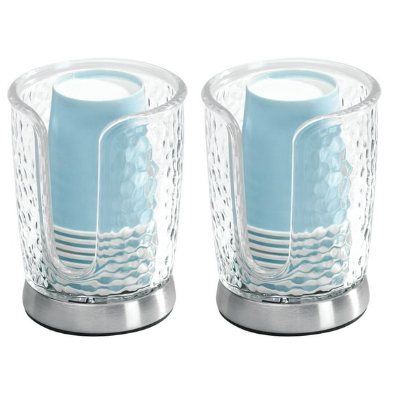 mDesign Plastic/Steel Disposable Cup Dispenser - 2 Pack - Clear/Brushed Chrome