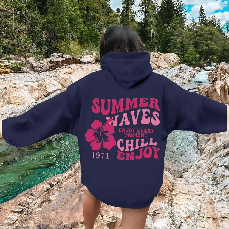 CILENON Pink Puff Hoodie for Women Graphic Letter Print Hoodies Oversize Lightweight Pullover Y2K Drawstring Sweatshirt Navy Blue XXXXL
