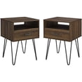 thumbnail image 1 of Walker Edison Hadley 2 Piece Mid-Century Modern Metal Hairpin Leg 1-Drawer Side Table Set, 2 Pack, Dark Walnut, 1 of 2