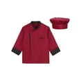 thumbnail image 3 of Aislor Unisex Women Men Chef Coat with Hat Set Kitchen Restaurant Work Uniform Long Sleeve Jacket Size L-4XL A Burgundy XXL, 3 of 7