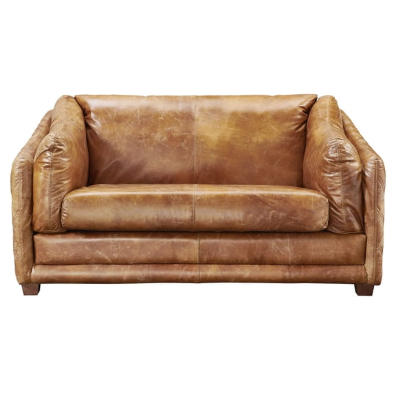 Pemberly Row Contemporary Italian Leather Loveseat in Light Brown