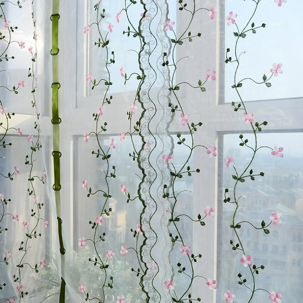 Cortinas de Tul, Cortinas de Hilo de Tul, Cortina Transparente de Crisantemo, Cortina de Telón de Fondo de Tul, Cortinas Transparentes Con Patrón para Decoración de Ventanas de Ventanas