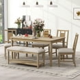 thumbnail image 2 of 6 Piece Dining Table Set, Atumon Dining Room Set with Bench and 4 Cushioned Chairs, Wood Dining Set, Farmhouse Dining Table Set for 6, Dining Table Set Furniture for Kitchen Dining Room, Natural, 2 of 10