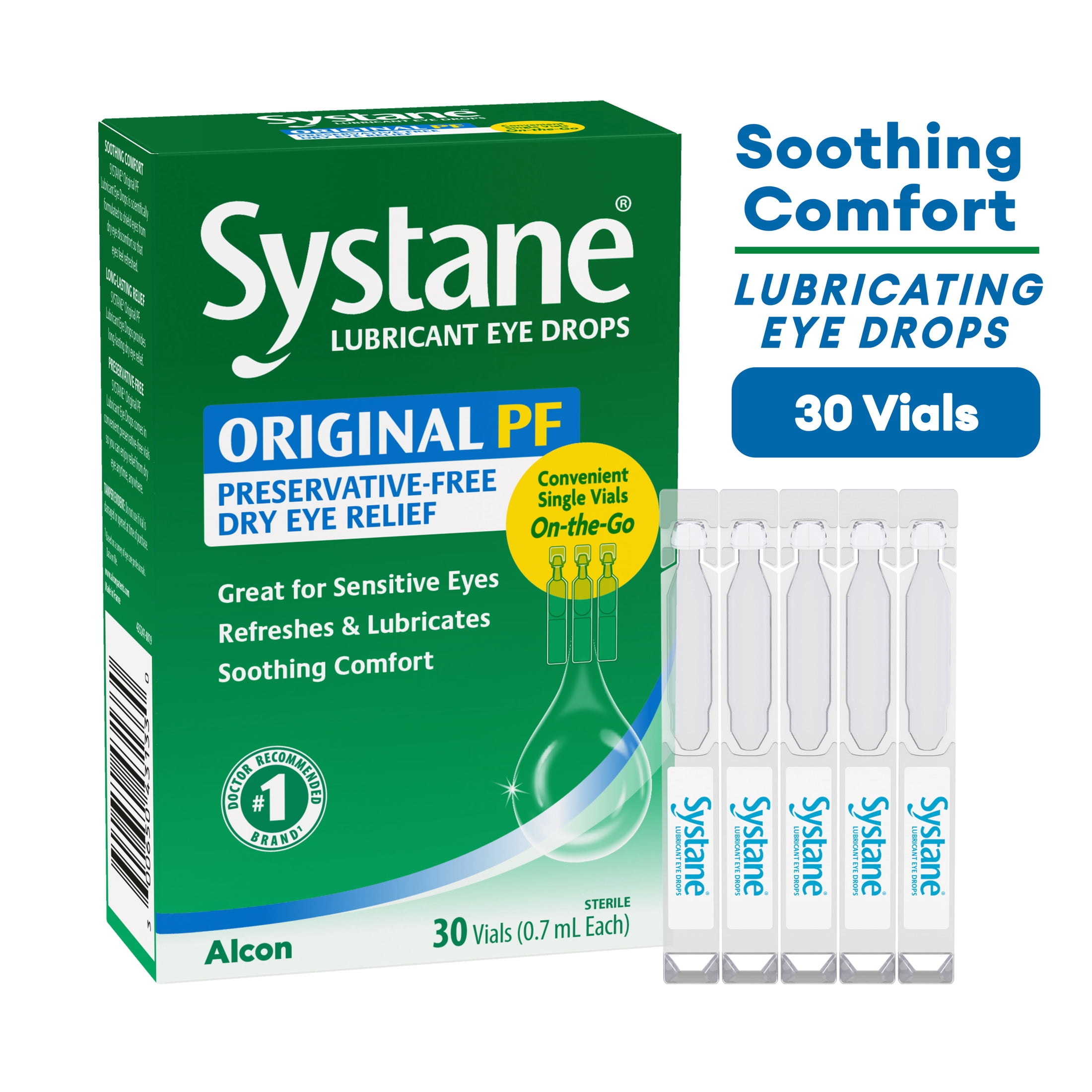 (3 pack) Systane Original Preservative Free Lubricating Dry Eye Drops for Sensitive Eyes, 30 Vials