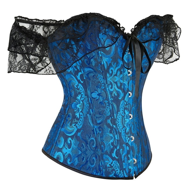 Pisexur Robe de Cour Dames Aguichant Imprimés Dentelle Patchwork Style Rétro Bretelles Dos Nu Soutien-Gorge Taille Serrée Shapewear Femmes Shapeware en Liquidation