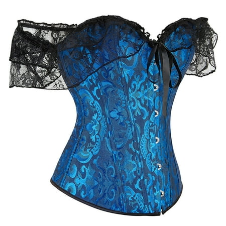 Fanxing ChristmasDeals Women Retro Victorian Corset Summer Sleeveless Steampunk Renassance Boned Overbust Corset Bustier Lingerie Bodyshaper Top 2025 Fall Dress Clearance Sale Dark Blue M