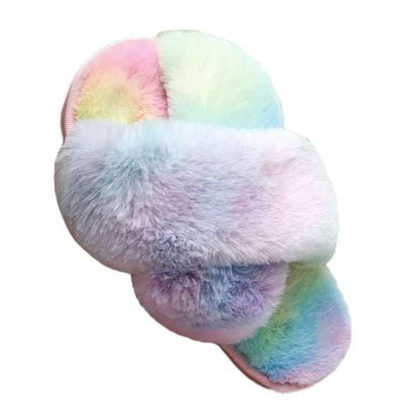 Ginisom Girls; Big Kid Fuzzy Cross-Band Slippers, Colorful, 4-5 Big Kid