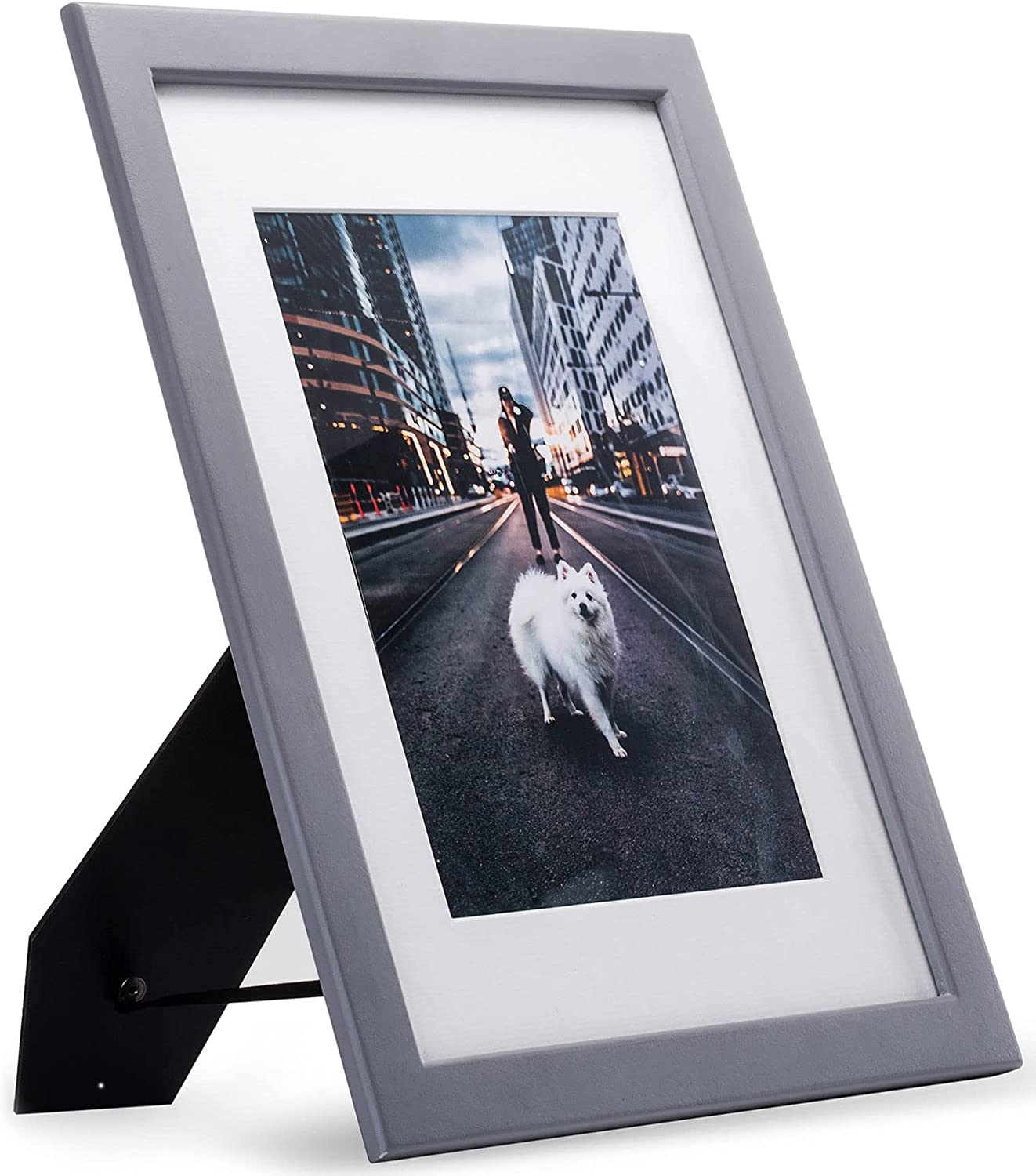 8.5x11" Thin Gray Wood Picture Frame with Stand, Glass Panel, Modern Design for 6x8 Photo with