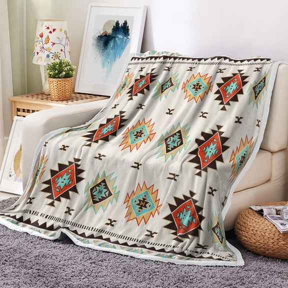Southwestern throw blanket, American Southwest Tribal fleece blanket Western Aztec Geometric weighted throw blankets for couch beds 60 X 50 inch