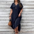 thumbnail image 2 of Robes Grande Taille Femmes Formelles Dames Décontractées Col en V Couleur Unie Coupe Ample Robe Grande Taille Plage Robe Maxi Grande Taille Marine TTTG, 2 of 6