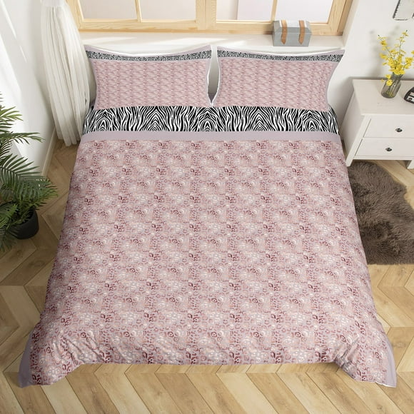 YST Pink Cheetah Print Duvet Cover Twin Leopard Bedding Set, Safari Animal Theme Comforter Cover Zebra Print Bed Set, Jungle Wildlife Bedding Luxurious Bedroom Decor 2pcs (Zipper Closure)
