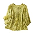 thumbnail image 2 of Qulqfy Short Sleeve Womens Blouse Casual Cotton Linen Crew Neck Polka Dot Button Down Green Spring Tie Women's Summer Tops L, 2 of 9