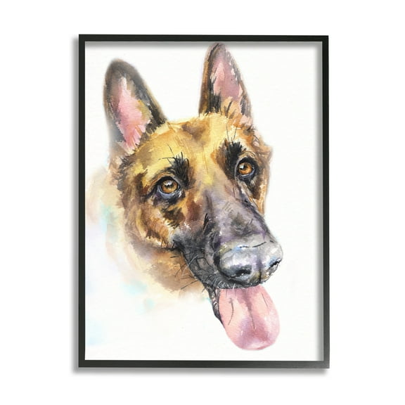 Stupell Industries German Shepard Pet Dog Tongue Out Portrait Black Framed, 24 x 30, Design by George Dyachenko