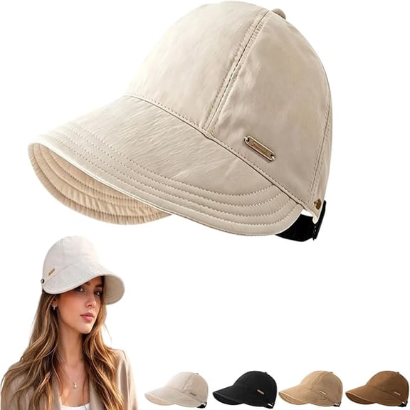 Women’s Wide Brim Sun Hat with Ponytail Opening, Adjustable Sun Visor Hat for Beach, Gardening, Hiking, Fishing and Travel
