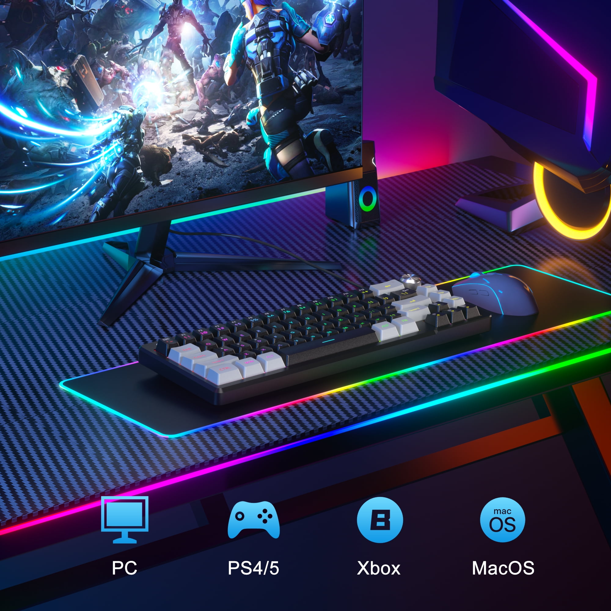 MageGee 60% Gaming Keyboard - TS68 Compact Mechanical-Style Tactile Feel, RGB Backlit with Smart Knob, 68 Keys Ergonomic Design, 18-Key Anti-Ghosting