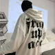 thumbnail image 4 of Sudadera con capucha y letras para hombre, ropa de calle holgada, estilo coreano, con estampado negro y capucha, cálida, para invierno, nueva, sin marca, 4 of 5
