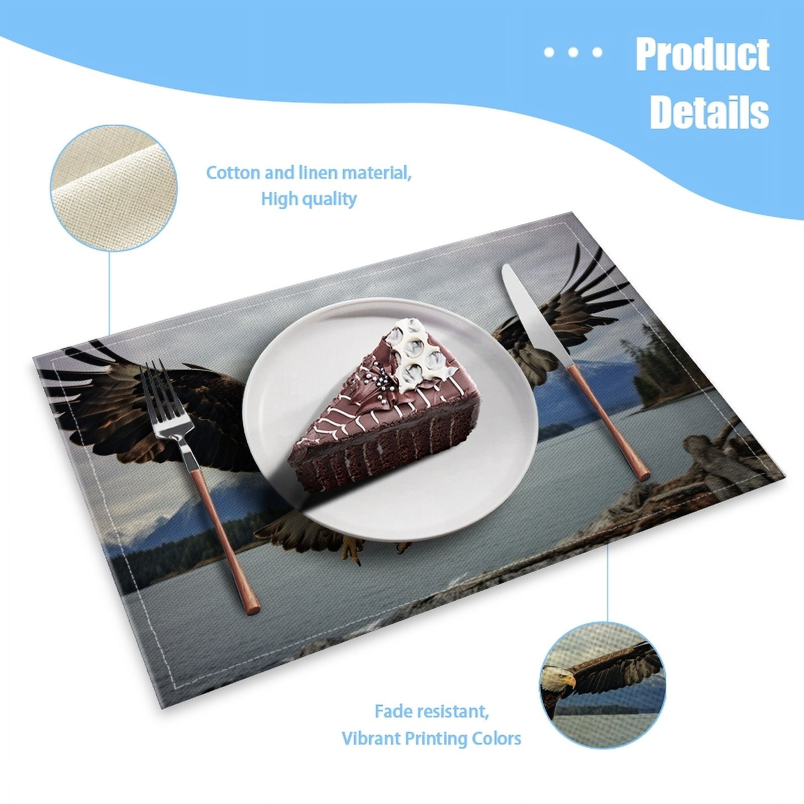 BaHomeck placemats Set of 4 Bald Eagle Soaring Over Lake In Alaska Cotton Linen rectangle Placemats for Kitchen Dining Table Indoor,Outdoor,18*12inch