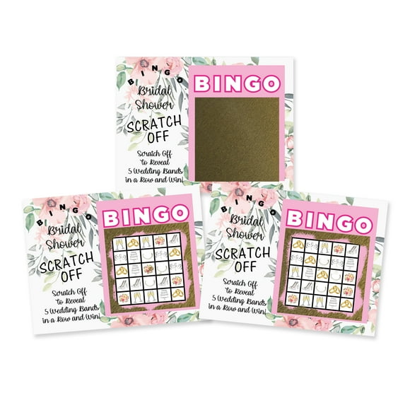 My Scratch Offs - 26 Pink Floral Scratch Off Bingo Cards Perfect for Bridal Shower Games, Wedding Party, Bridal Party Favors - Fun and Easy Bingo Game Cards