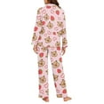 thumbnail image 4 of Garronmavis Capybara Strawberry Cute Pajamas for Women Long Sleeve Button Down Loungewear V Neck Sleep Shirt & Pants Set Holiday Themed Print Sleepwear, Pink, 4 of 7