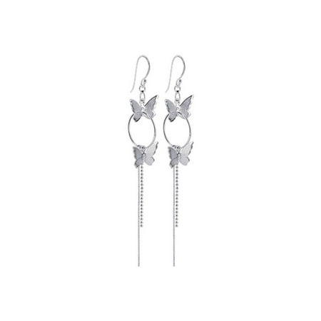 Precious Butterfly Earrings - Gem Avenue 925 Sterling Silver Butterfly 16mm Hoop Dangle Earrings with French hook Findings