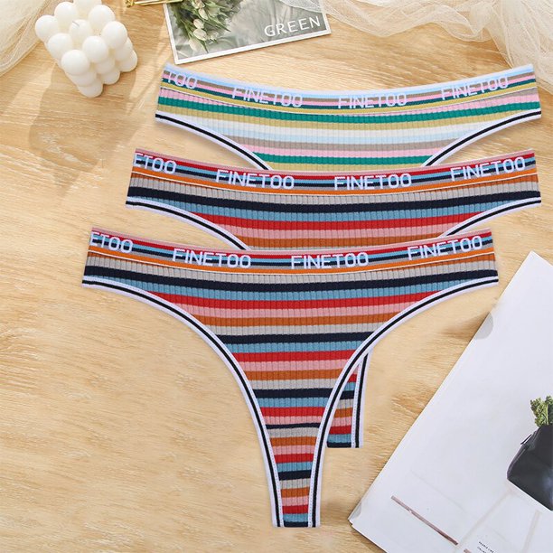 FINETOO 3 unids/set mujer algodón sin costuras Tanga Sexy colorido rayas lencería bragas S-XL tangas mujer letra cintura ropa interior Tan Jianjun unisex